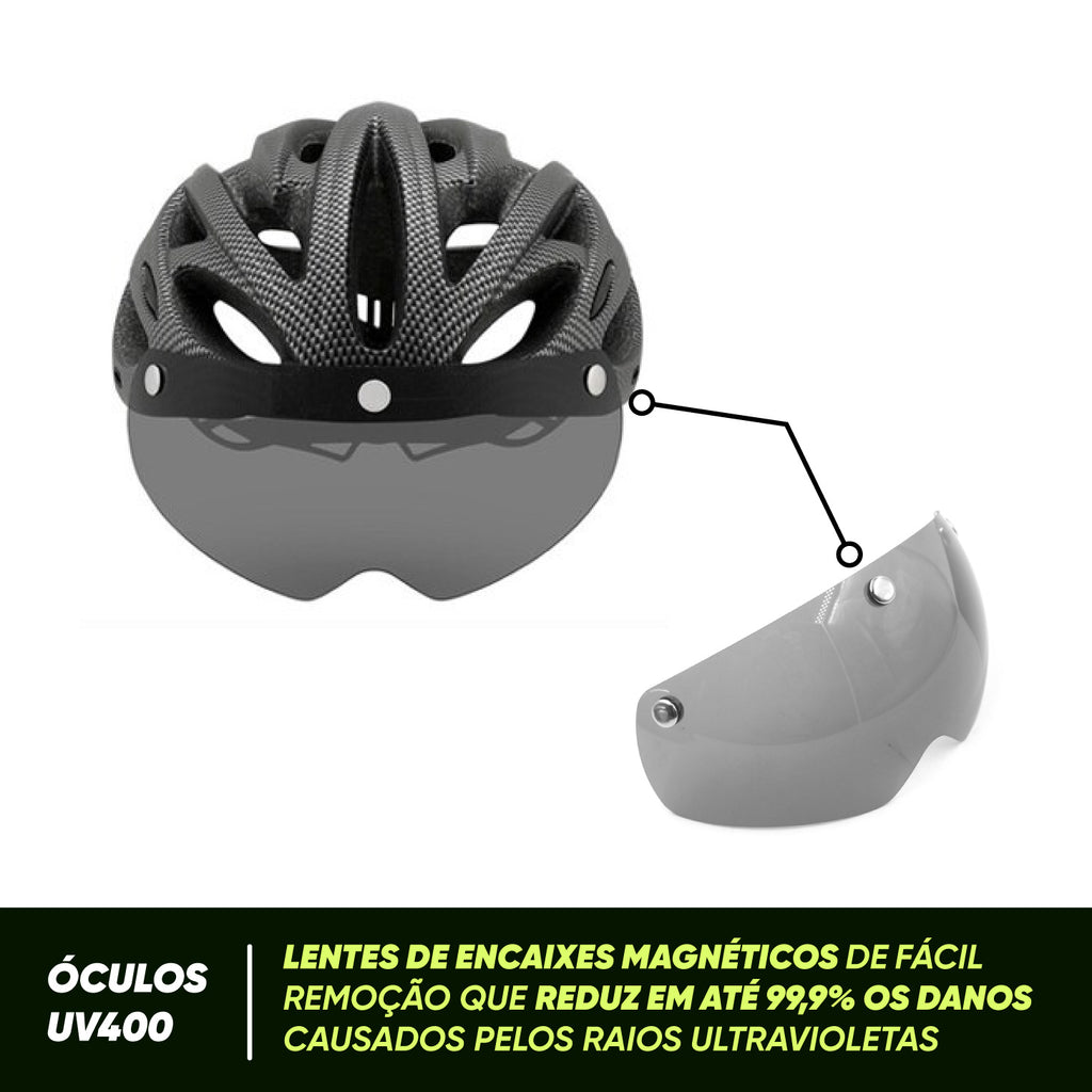 Capacete de Ciclismo com Óculos Magnético e Viseira Removível