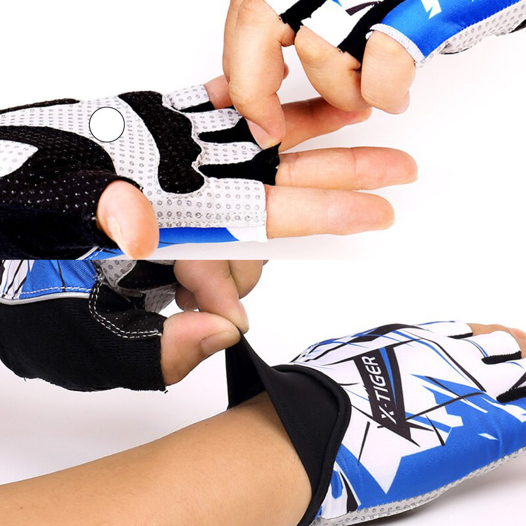 Luva de Ciclismo Masculina X-Tiger Gel Pad Anti-Derrapante Azul Branco