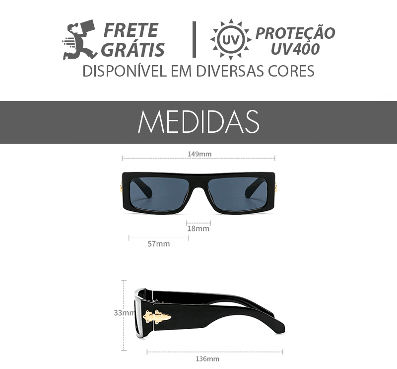 Óculos de Sol Retangular com Proteção UV400