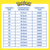Tênis infantil masculino Pokemon tabela de medidas e tamanho sugerido